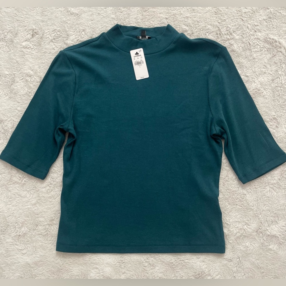 Express Teal Short Sleeve Mock Neck Top